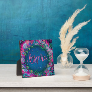 Plaque Photo Motivationnel Floral Bleu rose Inspirer Inspirivit