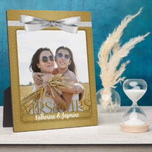 Plaque Photo Mrs & Mrs Lesbian Gay Wedding Gold Photo