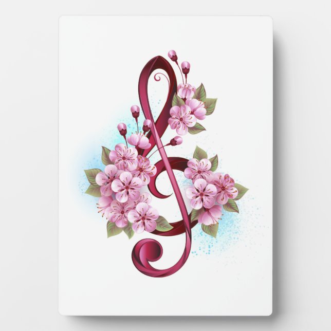 Plaque Photo Musical treble clef notes with sakura flowers (Devant)