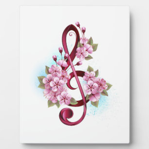 Plaque Photo Musical treble clef notes with sakura flowers