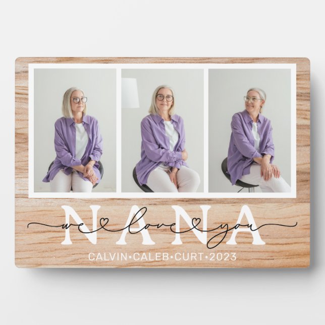 Plaque Photo Nana We Love You Heart Script 3 Photo Gift (Devant)