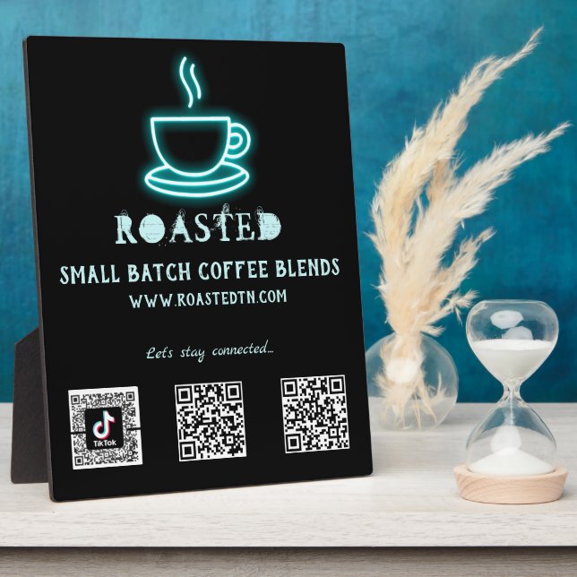 Plaque Photo Neon Coffee Cup Social Media QR Codes (Côté)