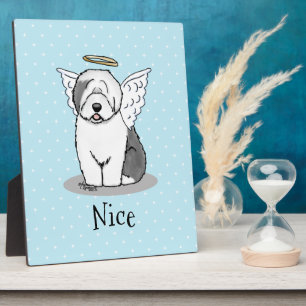 Plaque Photo Nice Angel Old English Sheepdog (Gris 1) - mignon