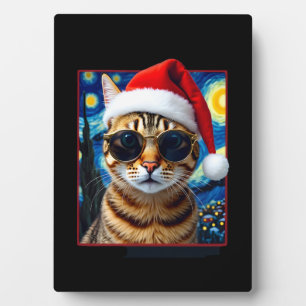 Plaque Photo Noël Chat Tigre Orange Nuit Étoilée