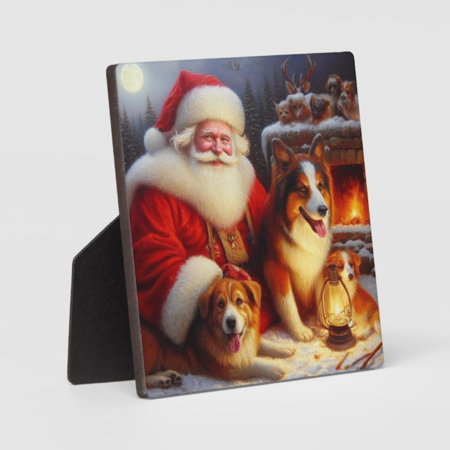 Plaque Photo Noël Père Noël avec Chiens 1 (Recto)