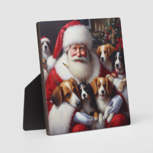 Plaque Photo Noël Père Noël avec Chiens 2