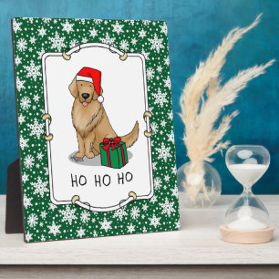 Plaque Photo Noël Santa Claus Golden Retriever Chien mignonne