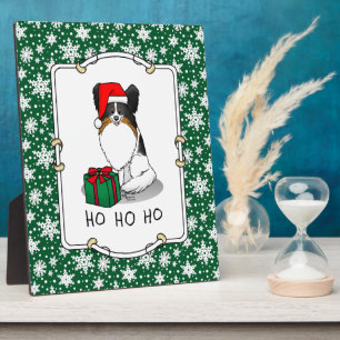 Plaque Photo Noël Santa Hat Papillon (tri-couleur) Chien mignon
