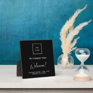 Plaque Photo Noir blanc logo entreprise nom heures d'ouverture