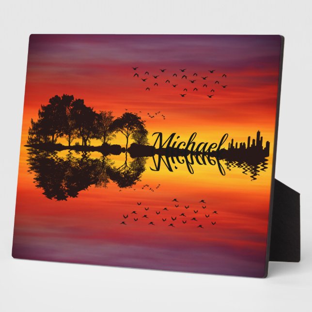 Plaque Photo Nom guitariste orange moderne Aquarelle (Côté)