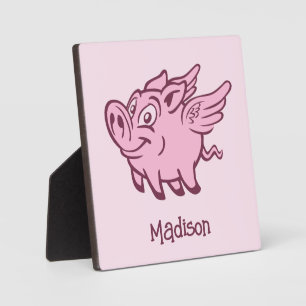 Plaque Photo Nom personnalisé & Cochon volant couleur