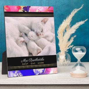 Plaque Photo Nommé Meilleur Chat Photo Template Rose Abstrait
