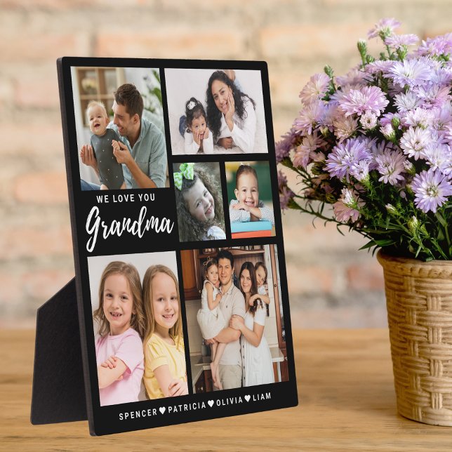 Plaque Photo Nous vous aimons Grand-mère Petits-enfants 6 Photo (We Love You Grandma Grandkids 6 Photo Collage Plaque)
