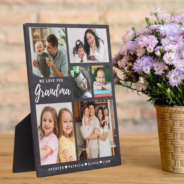 Plaque Photo Nous vous aimons Grand-mère Petits-enfants 6 Photo (We Love You Grandma Grandkids 6 Photo Chalkboard Plaque)