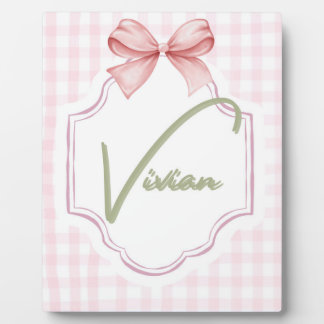 Plaque Photo Nursery personnalisé pour bébé fille Vivian : noeu