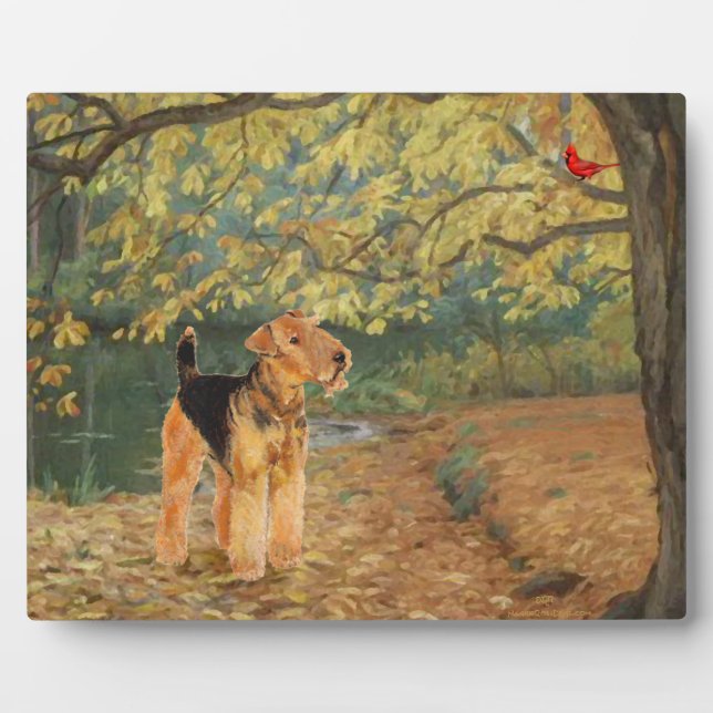 Plaque Photo Observation des oiseaux d'Airedale Terrier (Devant)