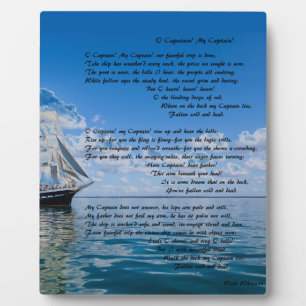 Plaque Photo O'Captain, Mon capitaine par : Walt Whitman