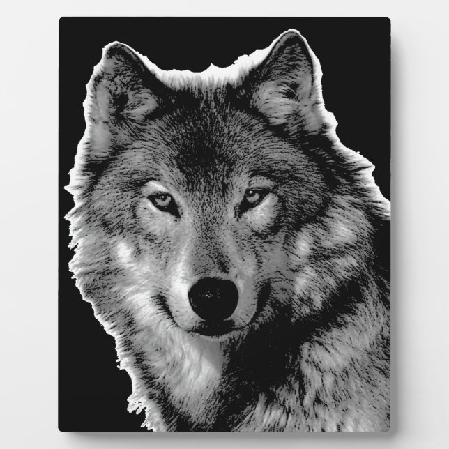 Plaque Photo Oeuvre de Loup noir et blanc (Devant)