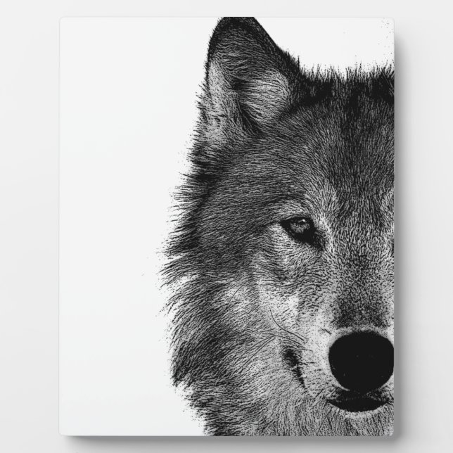Plaque Photo OEuvre d'oeil de loup noir et blanc (Devant)