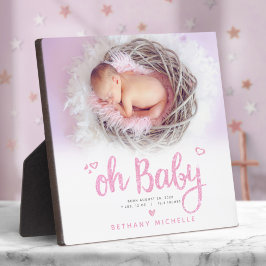 Plaque Photo Oh Baby mignon fille naissance photo rose Script K