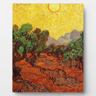 Plaque Photo Olive Trees with Yellow Sky and Sun