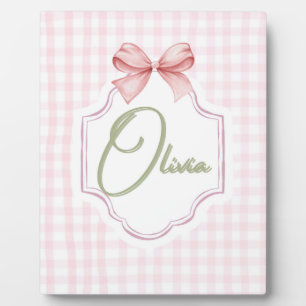 Plaque Photo Olivia Nœud Rose Personnalisé & Imprimé Vichy Rose
