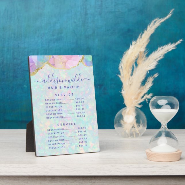 Plaque Photo Opal Gemstone Pastel Menu Liste des prix professio (Côté)