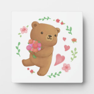 Plaque Photo Ours en peluche aux fleurs