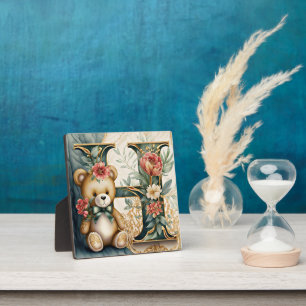 Plaque Photo Ours en peluche floral lettre H