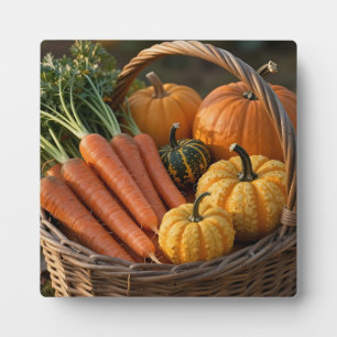 Plaque Photo Panier de récolte rustique citrouilles carottes