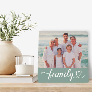Plaque Photo Panneau de cœur de famille vert sauge Photo