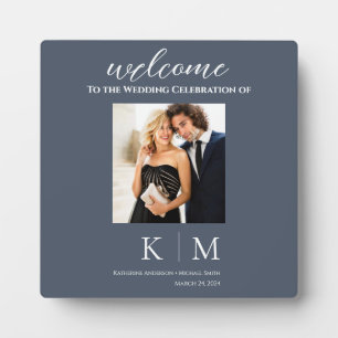 Plaque Photo Panneau Mariage photo bleu et blanc -