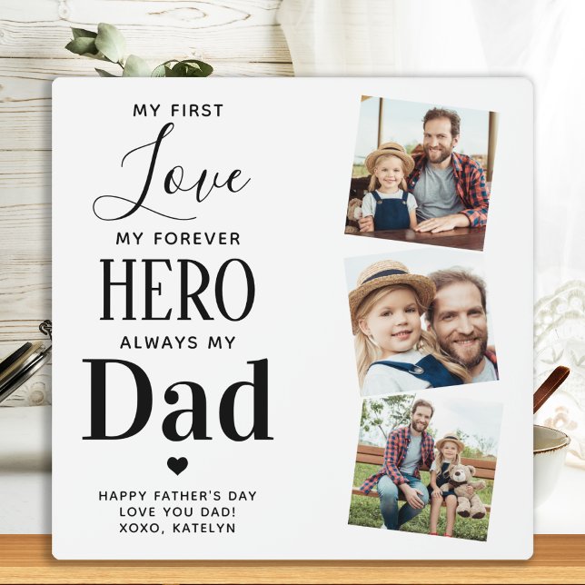 Plaque Photo Papa First Love Forever Hero Personnalisé 3 Photo (Créateur téléchargé)