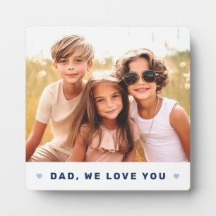 Plaque Photo Papa nous t'aimons coeur photo fête des pères bleu