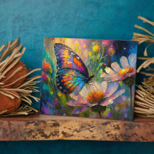 Plaque Photo Papillon Coloré et Fleurs Sauvages au Lever du Sol