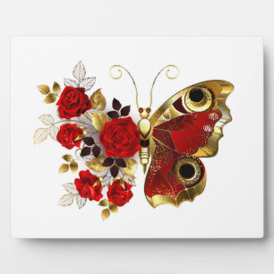 Plaque Photo Papillon de fleurs rouges aux roses rouges