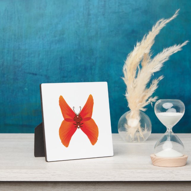 Plaque Photo Papillon rouge orange avec votre nom (Insitu)