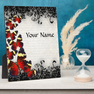 Plaque Photo Papillons rouges sur dentelle noire