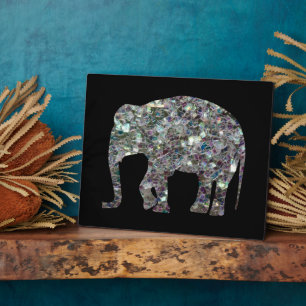 Plaque Photo Parties scintillant en mosaïque argentée Eléphant
