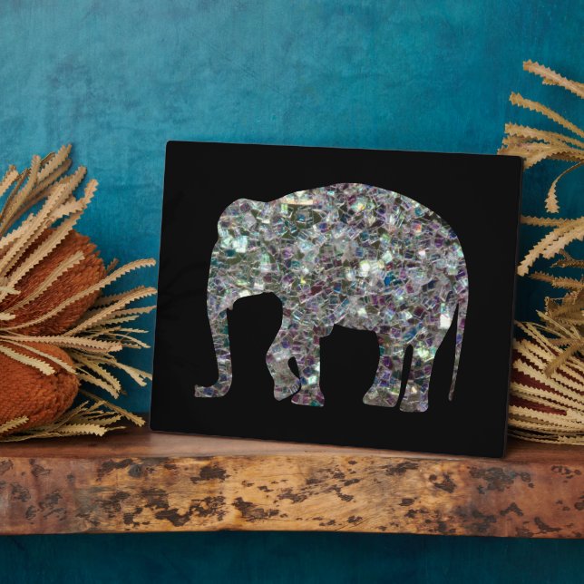 Plaque Photo Parties scintillant en mosaïque argentée Eléphant (Côté)