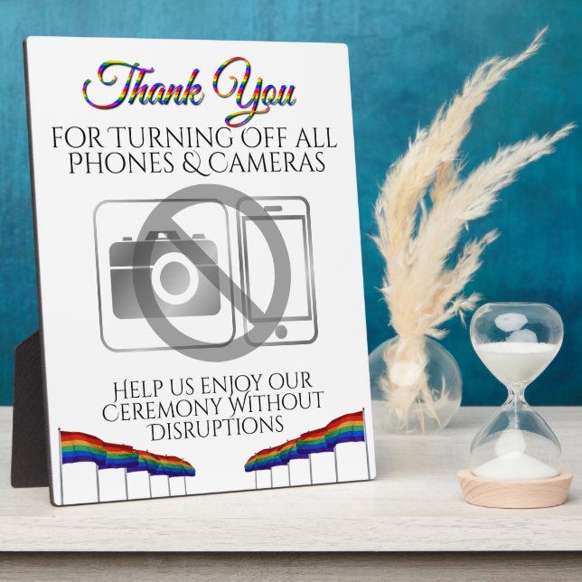Plaque Photo Pas de téléphone ou de caméras Mariage Gay pride R (Côté)