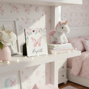 Plaque Photo Pastel floral et papillon bébé personnalisé