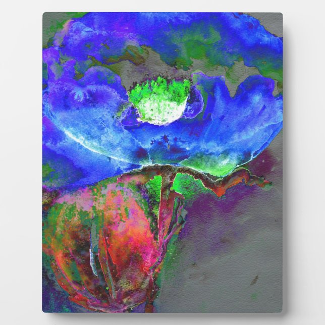 Plaque Photo Pavot bleu, fleur abstraite bleue (Devant)