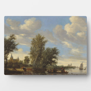Plaque Photo Paysage fluvial avec traversier, 1649 (huile sur t
