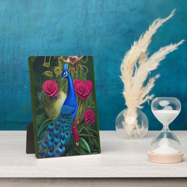Plaque Photo Peacock Bleu en Coeur Rose Jardin Rose (Côté)