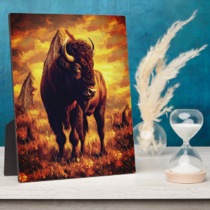 Plaque Photo Peinture à l'huile de bison majestueux – Coucher d