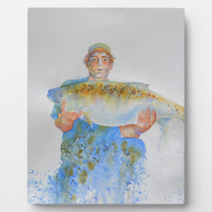 Plaque Photo Peinture aquarelle pêcheur cadeau pour lui