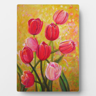 Plaque Photo Peinture de tulipes roses et rouges