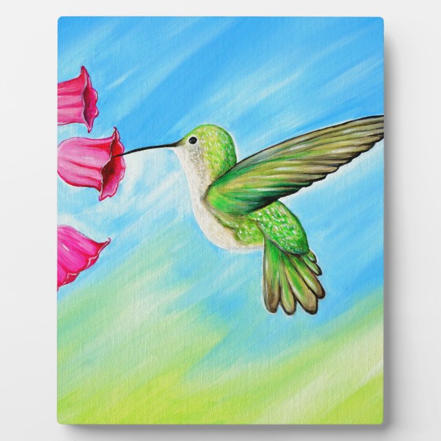 Plaque Photo Peinture des colibris et des fleurs roses (Devant)