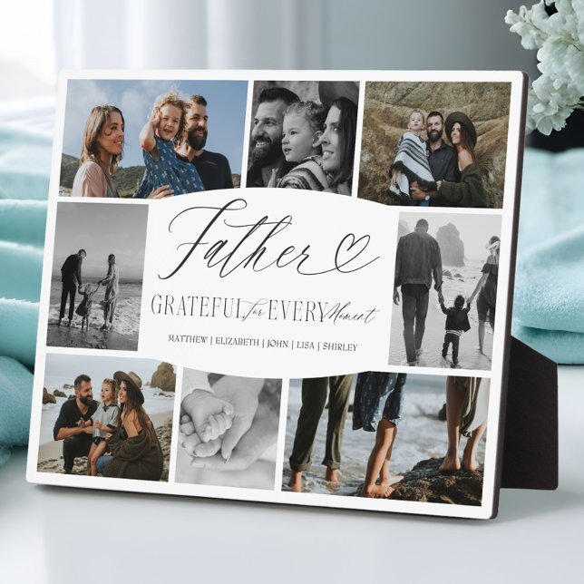 Plaque Photo Père Grateful pour chaque instant Collage photo (Father Grateful for Every Moment Photo Collage Plaque)